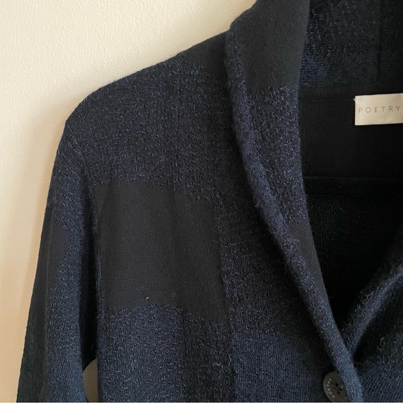 POETRY Navy and Black Plaid Shawl Collar Baby Alpaca Cardigan EUC - Picture 2 of 9